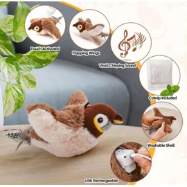 Interactive Flappy Bird Cat Toy with Chirping and Flapping Wings, Catnip-Infused, Perfect Cat Toys for Indoor Cats, Engaging Bird Toy for Kittens, (No Flying), Ideal Cat Accessories & Cat Products