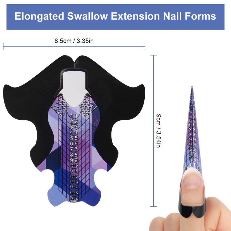 AHIER Acrylic Elongated Swallow Self-Adhesive Gel Nail Extension Forms, 100PCS