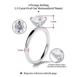getlove Oval Cut Moissanite Engagement Ring 1.5 Carat Solitaire Moissanite Rings 18K Gold Plated Solid Sterling Silver with D Color VVS1 Clarity Gift for Her Size 9.5