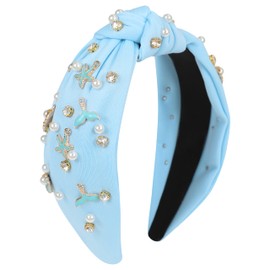 Gmmidea Ocean Knotted Headbands for Women Girls Beaded Seashell Starfish Mermaid Headband Cute Under The Sea Animal Embellished Hairband Mermaid Birthday Party Decorations