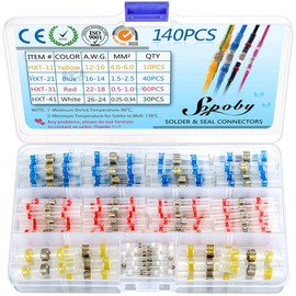 140 PCS Solder Seal Wire Connectors - Sopoby Electrical Heat Shrink Butt Connectors - Insulated Waterproof Solder Terminal Kit Marine Automotive Home Wiring