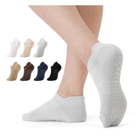 Saniripple 7 pairs Pilates Socks with Grips for Women Yoga Ankle Non Slip Barre Hospital Socks Gym Workout blackdarkbluebrownlightbrownbeigegraywhite