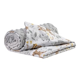 Medi Partners Baby Blanket, 100% Cotton, 75 x 100 cm, Double-Sided Multifunctional Plush Blanket for Pushchairs, Soft, Fluffy, Deer with Grey Plush