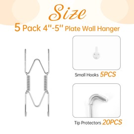 Plate Hangers for Wall for 4-5 inch, 5 Pack, Silver