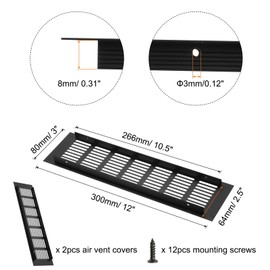 QUARKZMAN Rechteckiges Lüftungsgitter, Aluminiumlegierungsgitter Lüftungsabdeckung mit Montageschrauben für Schrank Kleiderschrank Schuhschrank (350x80mm/14"x3", Schwarz)