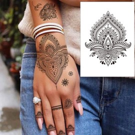 Henna Tattoos -20 Sheets Flower Temporary Tattoos Henna Flower Lace Design Waterproof Tattoo stickers for Women Wedding Party Festivals Parties Decoration Suppliers (black)