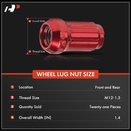 A-Premium 21-PC M12-1.5 Wheel Lug Nuts Compatible with Toyota Camry, Corolla, Matrix, Avalon, Supra, Celica, MR2 & Honda Civic, Accord & Kia & Mazda & Acura & Hyundai & Mitsubishi & Scion & Lexus