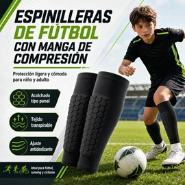 Genérico 2026 Nuevo Espinilleras Futbol Niño, Espinilleras Futbol Adulto con Mangas de Compresión y Almohadillas de Panal, Canilleras para Esquí, Fútbol y Ciclismo