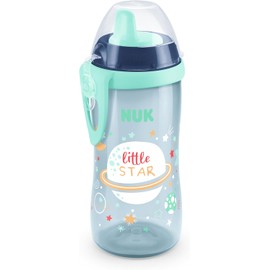 NUK Kiddy Cup – 300 ml Sippy Bottle with Luminous Effect, Leak-Proof Hard Spout, 12+ Months, BPA-Free (Planets, Blue)