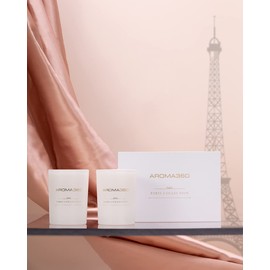 Aroma360 - Dream On - Paris Collection Candle Duo - Luxury Scented Candles with Essential Oils - White Tea, Sweet Vanilla & Earthy Cedar - Aromatherapy - Soy Candles - 80hr Burn - 11 oz - Set of 2