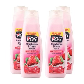 Alberto VO5 Strawberries and Cream Moisturizing Conditioner - Hair Conditioner with Soy Milk Protein, 5 Oils and 5 Vitamins - 15 oz - Pack of 4
