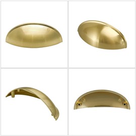 LONTAN 4 Pieces 76mm Cupboard Handles Gold Cup Handles Cabinet Door Handles Brushed Gold Cupboard Handles Kitchen Cabinet Handles LS0313BB76