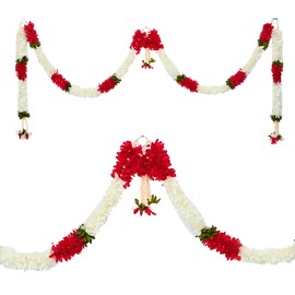 Toran Bandanwaar Artificial Flower Garland for Wall Door Hanging Home Temple Festival Wedding Function Party Decoration Decor and Gifting (White and Pink Toran)