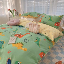 GETIYA Dino Bed Linen 135 x 200 cm Boys Children's Bed Linen Dinosaur 100% Cotton Duvet Cover Dino Pattern Reversible Bedding with Zip Girls Bed Linen with Pillowcase 80 x 80 cm
