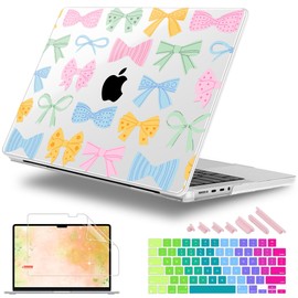 Lepeoac for MacBook Pro 14 Inch 2024 2023 2022 2021 Release M4 A3112 A3401 A3185 M3 A2918 A2992 M2 A2779 M1 A2442 Pro/Max Chip, Plastic Hard Shell Case with Keyboard Cover, Colorful Bow