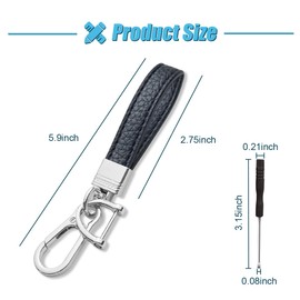 Leather Car Keychain, 360° Rotatable Snap Swivel Key Ring, Car Fob Key Chain Holder for Men Women, Anti-Lost D-Ring (Black)