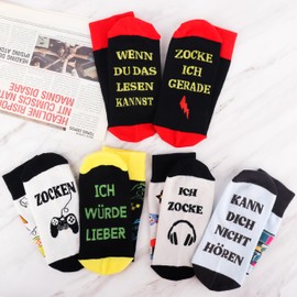 Jeasona 3 Pairs Men's Socks 43-46 with Saying Cotton Calf Length, Multi-coloured gaming