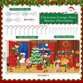 Tatuo Christmas Garage Door Decoration 7x16 ft Christmas Elf Garage Door Cover Large Christmas Garage Door Cover Merry Christmas Garage Door Banner for 2024 Xmas Holiday Party Indoor Outdoor Decor