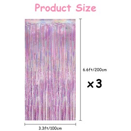OFFCUP Tinsel Curtains Party Backdrop Curtain, 3pcs Foil Fringe Curtain, 1 * 2m Metallic Tinsel Curtains Foil Fringe Shimmer Streamers for Birthday Graduation Wedding Engagement Bridal Shower (Pink)