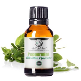 uh*Roh*Muh Organic Rectified Peppermint Essential Oil - 100% Pure and Natural, USA-Sourced Food Grade Oil for Culinary Delights, Aromatherapy, Hair Growth, Skin Care, and Therapeutic Massage 15ml