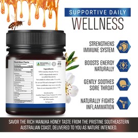 Berringa Manuka Honey Organic MGO 550+ High Strength, Supports General Wellbeing & Digestive Balance - 100% Raw, Pure & Unfiltered, Sustainably Sourced from Australia - (8.82 oz)