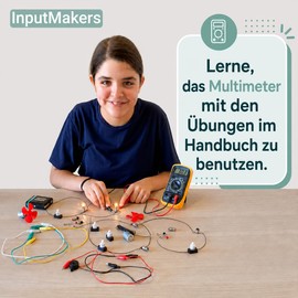 InputMakers Elektrobaukasten für Kinder mit Multimeter Digital, stromkreis bausatz kinder, elektronik baukasten mit Flachbatterie, lern electric, easy elektro start