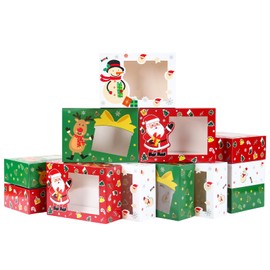 Patimate 24pcs Christmas Cookie Boxes for Gift Giving, 3 Style Red Green White Bakery Boxes with Window, Xmas Holiday Treat Containers With Lids for Cookie Cupcakes Donuts Candy