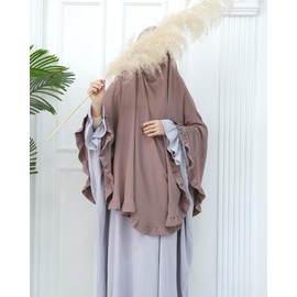 Zofocy Muslim Prayer Hijab Solid Color Ruffled Head Scarf Women Islamic Head Cover Khimar