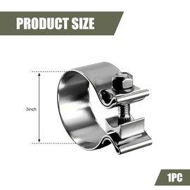 yorpyep 1 PC Exhaust Clamp, 3" Narrow Band Muffler Clamp for Pipes Mufflers Catalytic Converters, Stainless Steel Sealing Vehicle Exhaust Connection Clip, Universal for Most Cars (Silver)