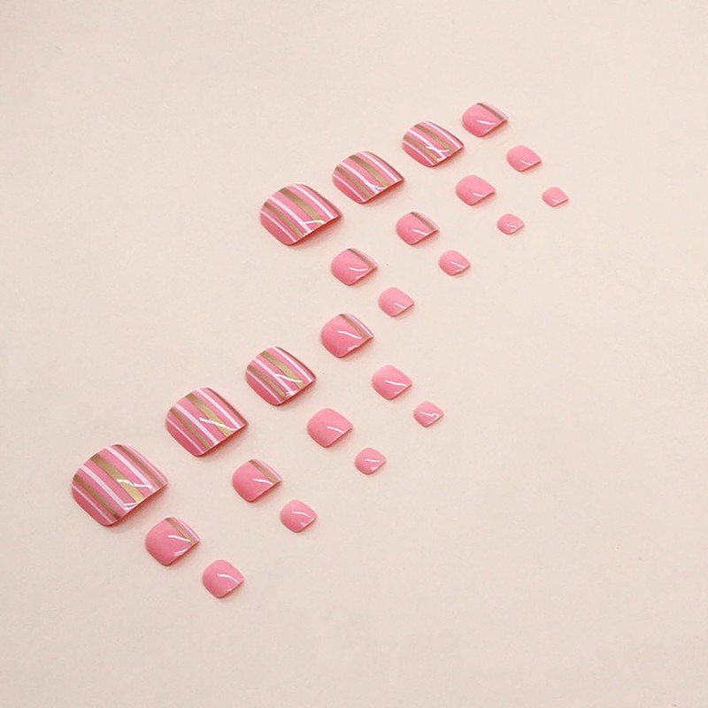 Vezocim Press on Toenails with Gold White Line Designs, 24Pcs