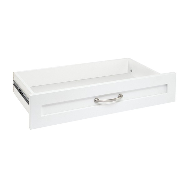 ClosetMaid SuiteSymphony Wood Closet Drawer, Add On Accessory, Shaker Style, For Storage, Closet, Clothes, 25” x 5” Size for 25 in. Units, Pure White/Satin Nickel