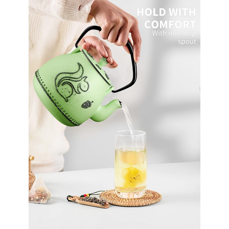 Toptier Teapot with Removable Infuser, Cast Iron Tea Kettle Stovetop