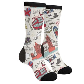 AIMASTZ London Travel Unisex Funny Novelty Socks, Funky Crazy Cool Crew Dress Socks