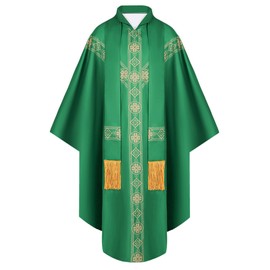 GRAJTCIN Church Catholic Priest Chasuble Vestments Clergy Robes for Men Priest Outfit Church Mass Vestments Robe with Stole - Green