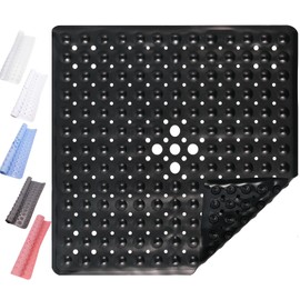 Non Slip Bathroom Floor Mat for Inside Shower, Square Bath Mat with 164 Suction Cups, Comfortable Surface, Ideal Shower Non Slip Mat for Elderly and Family Use - Black