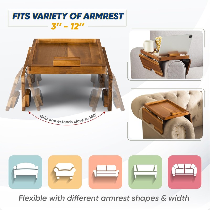 BLUEWEST Sofa Armrest Tray, Arm Table Sofa Arm Tray with
