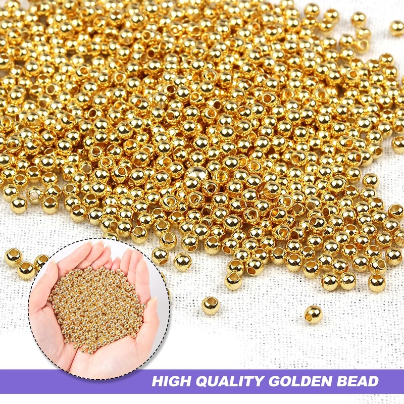 3mm Gold Spacer Beads for Jewellery Making, 2000 Pcs Gold