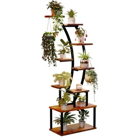 Plant Stand Indoor with Grow Light, 9 Tiered Plant Shelf Indoor for Indoor Plants Multiple, 63" Tall Large Metal Flower Plant Holder Indoor Stand, Curved Shape Plant Display Rack for Home, Patio