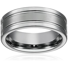 Tungsten Carbide 8 mm Flat Wedding Band Ring Satin Finish Center Grooved Edges Size 12.5