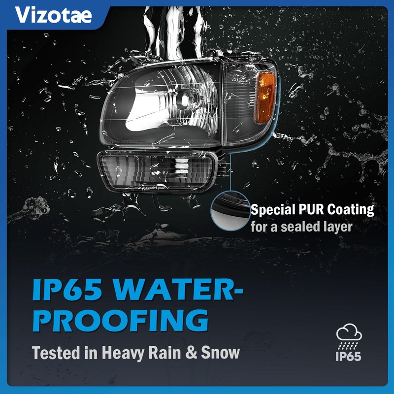 Vizotae Headlights Assembly for 2001-2004 Toyota Tacoma Halogen Headlamp Replacement,