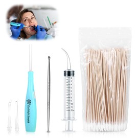 Tonsil Stone Removal Set,1 Stainless Steel Tonsil Stone Remover Tool,1 Tonsil Stone Remover with LED Light,100 Swabs and 1 Curved Irrigator Syringe to Cleaned Out Tonsil Stones Tonsil Stones Remover