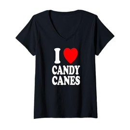 Womens I Heart (Love) Candy Canes Winter Peppermint Christmas V-Neck T-Shirt