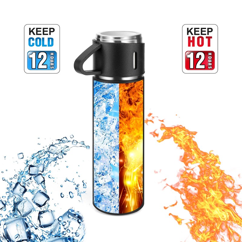 GIOGD Stainless Steel Thermo 500ml/16.9oz Vacuum Insulated Bottle with Cup