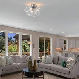 Ceiling Light Chandelier Modern Kitchen Lights Ceiling Flush Mount Glass Bubble Chandelier Lighting 3 Light Entryway Light Fixture 17.72in 13 Globe for Bedroom Foyer Living Room