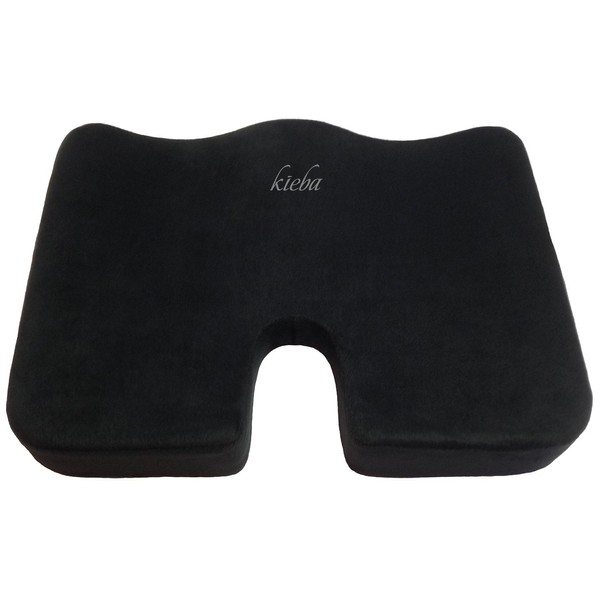 Kieba Coccyx Seat Cushion, Large Orthopedic Tailbone Pillow. Ultra Premium 100% Memory Foam Seat Cushion for Sciatica, Back, and Tailbone Pain (Black)