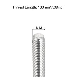 TA-VIGOR 4Pcs M12 x 180mm Fully Threaded Rod, 304 Stainless Steel Studding Rod Bar, Right Hand Threads Rods for Anchor Bolts, Clamps, Hangers and U-Bolts