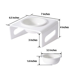 Tilted Raised Elevated Food or Water Bowl Stand for Cat or Small Dogs - Puppy's Ceramic Dish Holder for Boy or Girl Pet,Modern,Durable and Easy to Clean(White-Single)