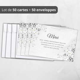 Danksagungskarten Trauer – Set mit 5 Karten + 50 weißen Umschlägen – Beileid, Tod, Beerdigung oder Beerdigung, hochwertiges mattes Papier, Format Postkarte (14,8 x 10,5 cm) – schlichtes & elegantes