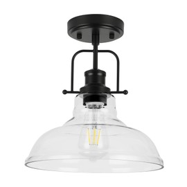 WILON Semi Flush Mount Ceiling Light Fixture, Black Farmhouse Light Fixtures with Clear Glass Shade, Modern Vintage Ceiling Lamp for Kitchen Sink Foyer Bathroom Entryway Hall Laundry Room Hallway
