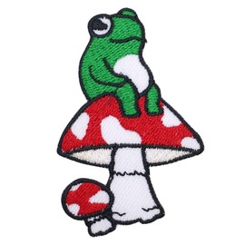CLOVER INTER Frog on Mushroom Patches Iron on Embroidered Badge Saw On Patch for Jeans, Clothing, Bags, Jackets, Caps